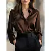2025 Estación Independiente Deseo Amazon Estilo Caliente Otoño Color Puro Moda Elegante Camisa de Botones de Manga Larga Ropa para Mujer
