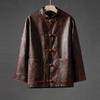 Otoño e Invierno 2025 Nuevo Jacket con Diseño de Nicho Estilo Chinoiserie en Piel Sintética para Hombre Hebilla Artesanía en Piel Frotada a Mano Talla Grande Traje Tang