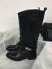 Piel de vacuno súper suave, hebilla metálica, tacón grueso, botas de montar de caña alta para mujer, estilizan y son versátiles, punta redonda, botas de cowboy estilo británico