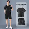 Ropa de Fitness para Hombre, Camiseta de Manga Corta de Seda de Hielo, Conjunto de Ropa Deportiva de Verano de Secado Rápido, Pantalones Cortos para Correr por la Mañana de Baloncesto, Sala de Entrenamiento