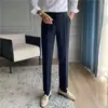 Calça de Terno Casual para Homens Estilo Coreano Tendência Calça Reta Cropped Slim Fit Afunilada Calça Social Masculina Calças Formais de Negócios Britânicas para Homens