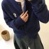 Moda Coreana Casual Tops Verdes para Mulheres 2025 Outono Gola Redonda Suéter Bordado Jaqueta de Manga Longa Cardigã de Tricô para Mulheres