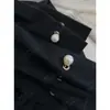 DestacadoYuran 26 Nueva Colección de Principios de Otoño: Vestido de punto de manga corta, corte holgado, teñido en hilo, lavado con enzimas de aire, botón de perla