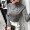 Camiseta de Base de Veludo Dupla Face para Mulheres 2025 Outono e Inverno Nova Versátil Gola Alta Meia Manga Longa Forrada com Lã Top Interno
