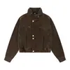 Chaqueta de mezclilla retro americana con cuello alto para trabajo para hombres y mujeres, nuevo estilo de otoño, de alta gama, holgada, chaqueta corta, top de moda