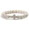 Pulsera de Turquesa Negra Transfronteriza, Pulsera de Cruz, Pulsera de Piedra Volcánica Mate, Pulsera Elástica de Yoga en Stock