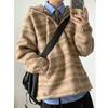 Suéter de Punto a Rayas con Cuello Semiabierto Estilo Retro Americano para Hombre, Otoño e Invierno, Tendencia Versátil, Holgado, Cálido, con Capucha