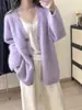 Novo cardigã de tricô estilo coreano, soltinho, em imitação de mink, com decote V, para o inverno de 2026, suéter plus size, peça de outer
