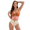 Traje de baño de estilo nuevo europeo y americano 2025 para mujer, dorado, de color combinado redondo, hueco, transfronterizo, bikini sexy de Lazada