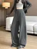 Pantalones de chándal grises claros estilo coreano para mujer, nueva colección de otoño, con un ajuste relajado, de cintura alta, holgado, efecto adelgazante y diseño casual de pierna ancha