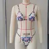 Biquíni sexy de três peças com alças e calcinha de cintura baixa ajustável, maiô de duas peças com estampa vintage para mulheres, novo modelo 2026