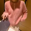 Estilo coreano otoño e invierno Nuevo suéter de terciopelo de visón dulce y fresco abrigo de mujer cárdigan corto de punto holgado versátil