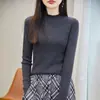 Nuevo Suéter de Punto para Mujer de Primavera Transfronterizo con Cuello de Encaje Fruncido, Cuello Semi Alto, Canalé, Color Sólido, Suéter Pulóver Adelgazante