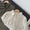 2026 Nova Moda Estilo Coreano Gola Lapela Manga Longa Camisa Feminina Solta Emagrecedora Versátil Top Estilo Preguiçoso Cor Sólida Roupa de Fora