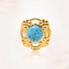 Anillo abierto de acero inoxidable turquesa para mujer, estilo europeo y americano, con diseño de mano de acero de titanio y diamantes retro transfronterizos.