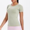 Nueva Camiseta Deportiva de Manga Corta con Cuello Redondo para Mujer Transfronteriza Top para Correr y Fitness Amigable con la Piel Ajustado Transpirable Yoga Manga Corta