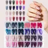 Kit de Uñas Postizas de Almendra Ojo de Gato 576 Piezas/Set 24 Colores Efecto Gel Magnético Uñas Postizas Reutilizables Cubierta Completa Puntas de Uñas Artificiales con Caja de Almacenamiento para Mujeres Niñas DIY Salón Manicura