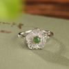Yilu Silver S925 Sterling Silver Banhado a ouro Hetian Jasper Retro Ruyi Plum Blossom Anel oco All-match Flower Ring