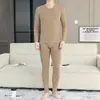 Conjunto de ropa interior térmica de cuello bajo para otoño e invierno para hombres de mediana edad y mayores, camiseta térmica de algodón Lycra, capa base delgada y cálida para papá