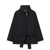 Para Comercio Exterior Europeo y Americano Transfronterizo Ropa de Mujer Aliexpress Más Vendido Otoño Simple Versátil Cuello Alto Ceñido a la Cintura Abrigo Corto de Lana
