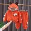Conjunto de dos piezas de ropa informal de invierno para niños y niñas, nuevo traje con capucha y cremallera gruesa con forro polar, a la moda