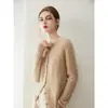Cárdigan de cachemira para mujer, 100% cachemira pura, nuevo cuello redondo de moda versátil de un solo pecho tejido abrigo suéter cálido