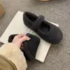 Zapatos grises Mary Jane forrados de pelo, estilo invierno exterior para mujer, nuevos planos estilo coreano, suela plana para mujer, forro polar, zapatos de algodón cálidos