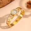 Reloj Pulsera Calado con Incrustaciones de Diamantes Transfronterizo para Mujer, Estilo Elegante y de Lujo Ligero, Esfera Redonda de Acero Inoxidable, Pulsera Funcional