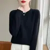 Capa base de punto de lana 100% con cuello redondo y manga larga, nuevo top de punto reversible para otoño e invierno, suéter interior tipo pullover versátil para mujer