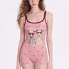 2026 Nuevo Traje de Baño de Una Pieza Estampado de Dibujos Animados Coreanos con Pantalón Corto Traje de Baño Femenino Adelgazante Conservador Para Piscina