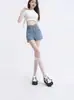 Shorts de Mezclilla Azules de Tiro Alto con Forma de Pera para Mujer Verano talla extra chica con sobrepeso Pierna Ancha Elástica Pantalones Cortos