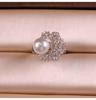 Anillo de Perlas Shijia de Moda para Mujer, Grano Grande, Sensación de Personalidad de Alto Grado, Incrustado con Perla Gris Plateada y Diamantes