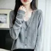 Cárdigan Jacquard Hueco Vintage con Cuello en V para Mujer, Suéter Delgado de Punto Holgado de Manga Larga, Abrigo Capa Suave y Elegante para el Trabajo