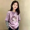 Camiseta de Manga Larga Nueva para Niñas 2026, Camiseta Base Holgada para Niños Mayores, Top de Algodón Puro Falso de Dos Piezas para Primavera y Otoño
