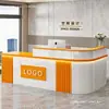 Recepción de empresa, mostrador de bar esquinero estilo chino, mostrador de caja, mostrador de atención al cliente para tiendas de ropa, escritorio de oficina comercial, diseño moderno y minimalista