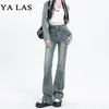 Jeans Retro Estilo Americano Micro-acampanados para Mujer Forma de Pera Cintura Alta Ajustados Elásticos Pantalones Cortos Tipo Horseshoe Spice Girl