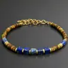 Pulseira com Fecho Lagosta e Corrente Extensora, Contas Espaçadoras Cilindricas de Pedra Natural Lápis Lazúli e Olho de Tigre, Mais Vendido Internacional da Amazon