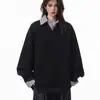 Camisa polo xadrez patchwork estilo americano, falsa peça dupla, feminina, primavera e outono, estilo universitário, retrô, caimento solto, casual, manga longa