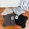 Gorro de Lana Tejido con Orejas de Oso Lindo para Otoño e Invierno para Hombres y Mujeres, Cabeza Grande, Cara Pequeña, Versátil, Engrosado, Cálido, Gorro Protector de Orejas