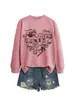 Amazon eBay site independente casual da moda personalizada feminina estampa de coração outono e inverno nova gola redonda manga longa moletom