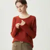 Suéter de punto calado con cuello redondo 75% cachemira 25% seda de morera para mujer, suéter base holgado