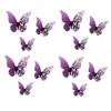 Decoração de Borboleta para Bolo de Loja de Sobremesas de 12 Peças, Corte a Laser Borboleta Roxa 3D Adesivos de Parede, em Estoque da Fábrica de Shenzhen