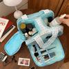 Bolsa de Tocador Abierta de Cuadros Azules Simple con Gran Capacidad y Compartimentos Tridimensionales, Bolsa Portátil de Almacenamiento para Cosméticos de Viaje
