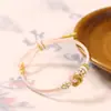 Pulsera de Nudo de Pareja Cuerda Trenzada Hecha a Mano Regalo DIY Para Novia Pulsera Portátil Accesorios con Cuentas de Transferencia Doradas Cuerda para la Mano