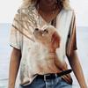 Camiseta de manga corta con cuello en V y estampado de conejo para mujer, estilo europeo y americano, de Amazon, combinable con todo, 2025