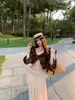 Conjunto de Vacaciones en la Playa para Mujer, Top Corto de Verano con Volantes, Cuello en V, Manga Larga, con Falda de Cola de Pescado Acampanada que Adelgaza, Línea A