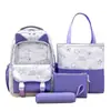Nuevo Set de Mochila con Orejas de Gato y Estampado de Estrellas, Lindo Set de Mochila Escolar de Cuatro Piezas para Estudiantes de Primaria y Secundaria para Reducir la Carga y Proteger la Columna Vertebral
