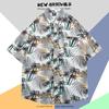 Camisa de Manga Corta de Seda Helada de Verano para Hombre, Camisa Floral Playera de Tendencia Nacional Hawaiana, Camisa Versátil de Estilo Hong Kong Holgado Japonés para Hombre