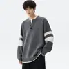 Suéter Tricô Masculino Retro Americano Falso Duas Peças Gola V Tamanho Grande Outono Inverno Estilo College Blusão Listrado Color Block