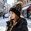 Sombrero de Punto Versátil Estilo Coreano Estampado de Leopardo con Pompón para Otoño e Invierno Transfronterizo Moda Cálido Sombrero de Punto para Mujer con Borde Enrollado